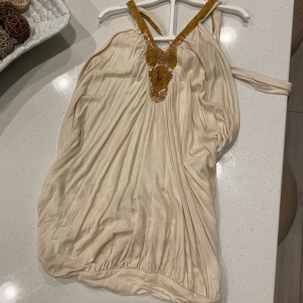 Venus Gold Embroidered Backless Halter Top